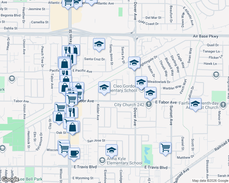 map of restaurants, bars, coffee shops, grocery stores, and more near 2013 San Luis Street in Fairfield