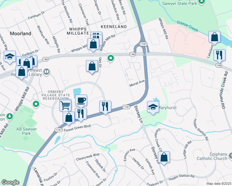map of restaurants, bars, coffee shops, grocery stores, and more near 1400 North Hurstbourne Parkway in Louisville