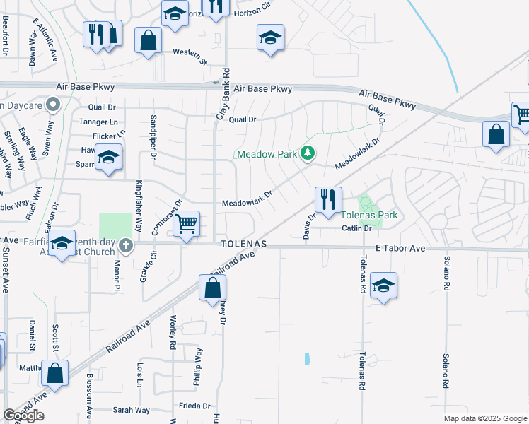 map of restaurants, bars, coffee shops, grocery stores, and more near 2080 Allston Court in Fairfield