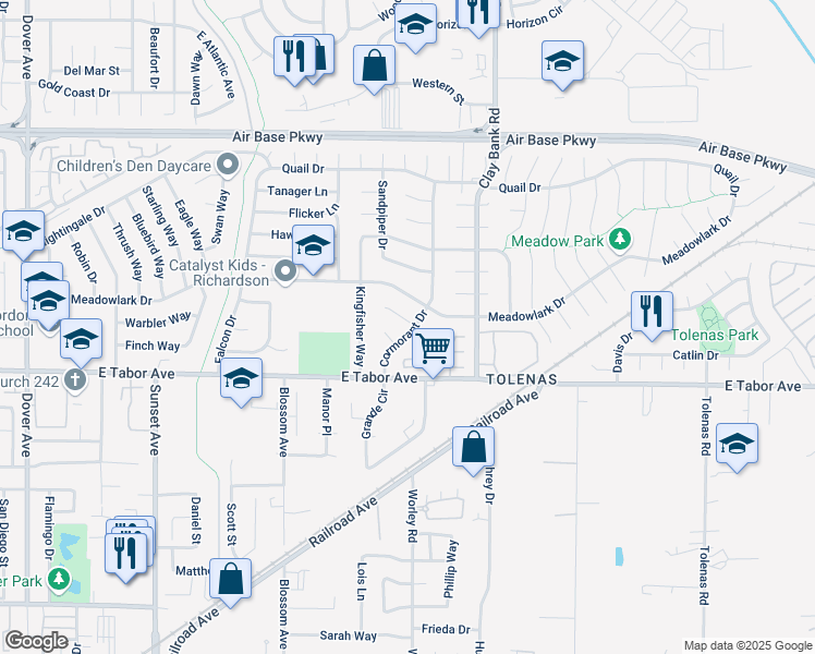 map of restaurants, bars, coffee shops, grocery stores, and more near 2042 Cormorant Drive in Fairfield