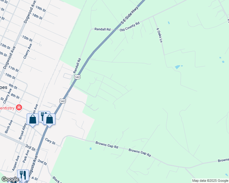 map of restaurants, bars, coffee shops, grocery stores, and more near 1311 Dulcimer Lane in Grottoes