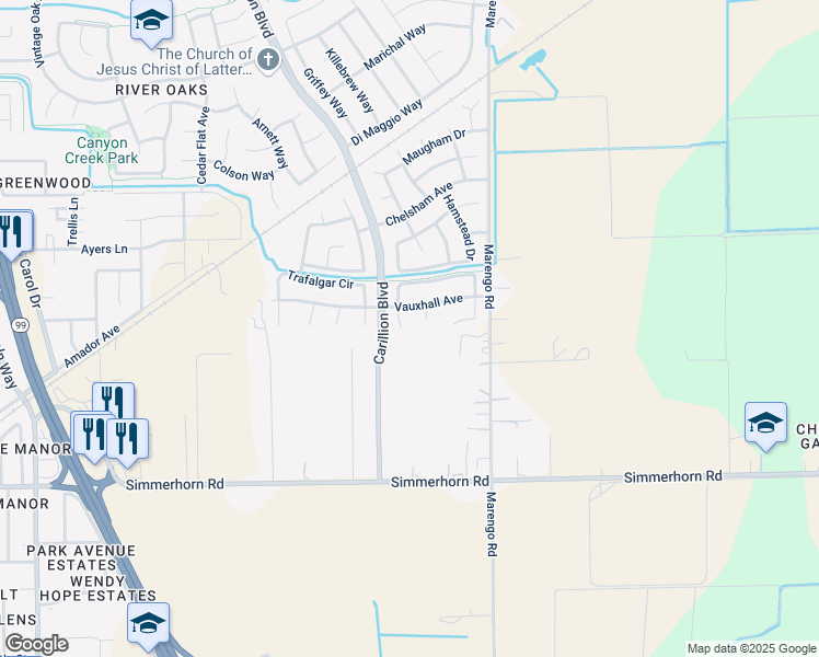 map of restaurants, bars, coffee shops, grocery stores, and more near 543 La Quita Court in Galt