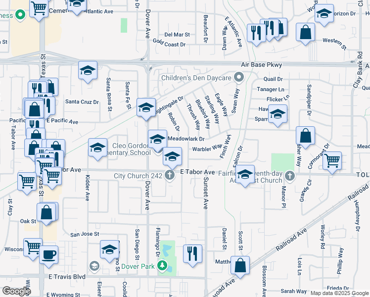 map of restaurants, bars, coffee shops, grocery stores, and more near 1977 Cardinal Way in Fairfield