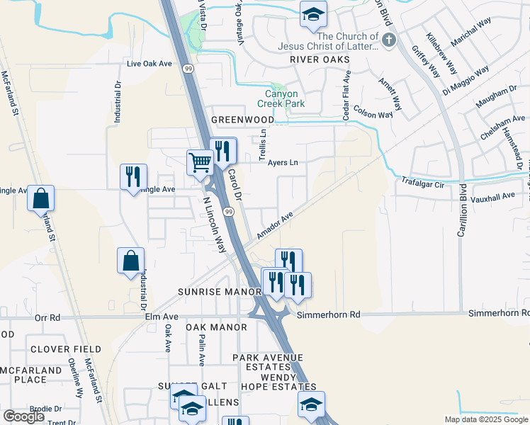 map of restaurants, bars, coffee shops, grocery stores, and more near 906 Delane Drive in Galt