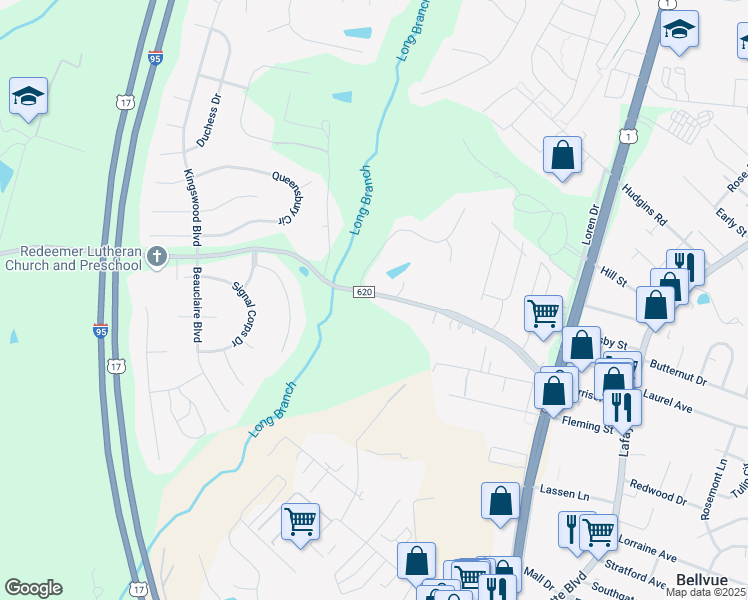 map of restaurants, bars, coffee shops, grocery stores, and more near 4814 County Road 620 in Fredericksburg