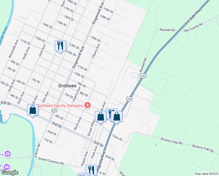 map of restaurants, bars, coffee shops, grocery stores, and more near 721 Augusta Avenue in Grottoes