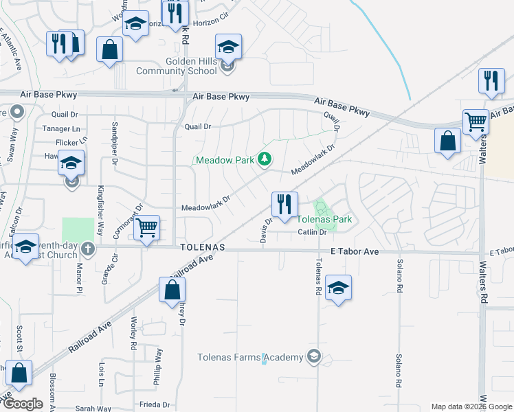 map of restaurants, bars, coffee shops, grocery stores, and more near 1424 Catlin Court in Fairfield