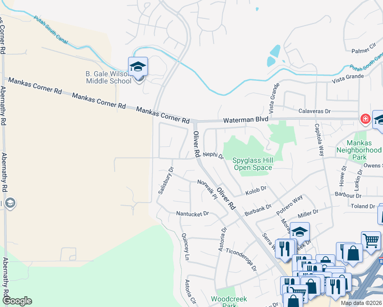 map of restaurants, bars, coffee shops, grocery stores, and more near 3525 Larchmont Drive in Fairfield