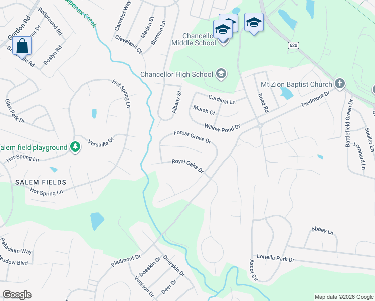 map of restaurants, bars, coffee shops, grocery stores, and more near 6410 Sugar Maple Court in Fredericksburg