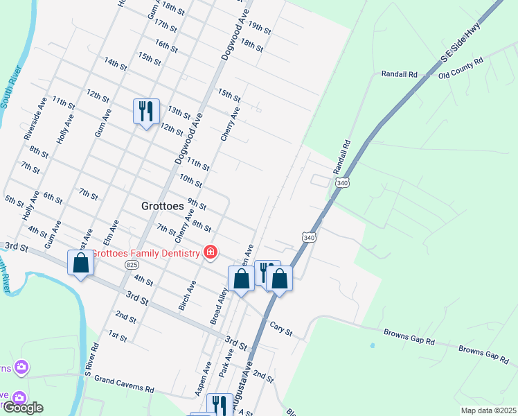 map of restaurants, bars, coffee shops, grocery stores, and more near 1101 Aspen Avenue in Grottoes