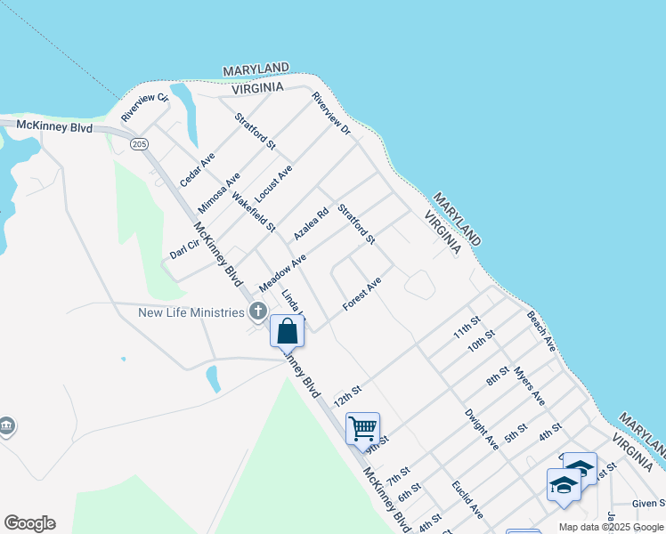 map of restaurants, bars, coffee shops, grocery stores, and more near 235 Dogwood Avenue in Colonial Beach