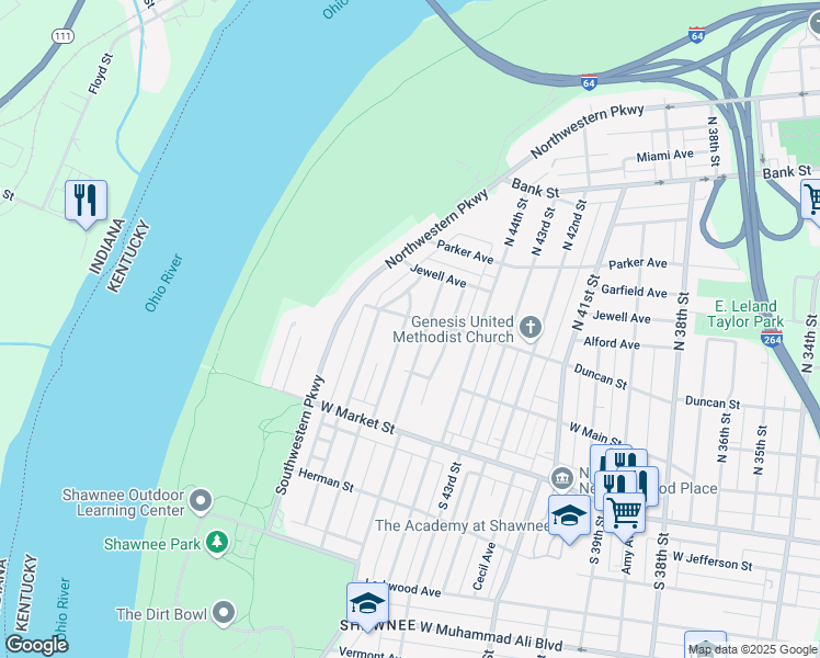 map of restaurants, bars, coffee shops, grocery stores, and more near 205 North Longworth Avenue in Louisville