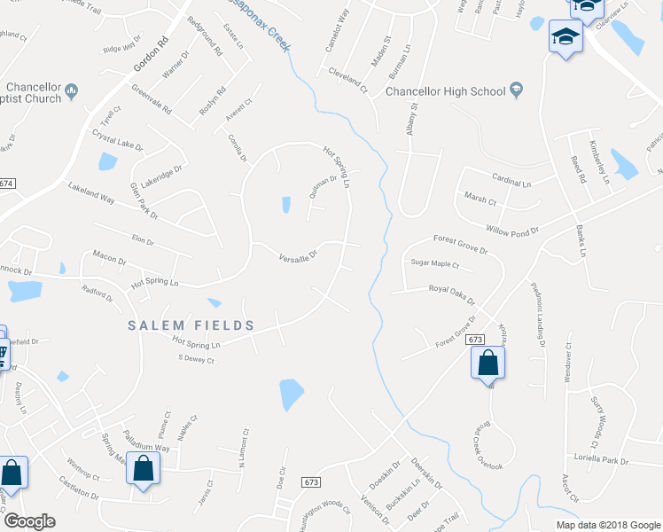 map of restaurants, bars, coffee shops, grocery stores, and more near 6507 Hot Spring Lane in Fredericksburg