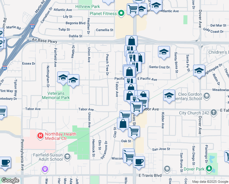 map of restaurants, bars, coffee shops, grocery stores, and more near 89 Tabor Avenue in Fairfield