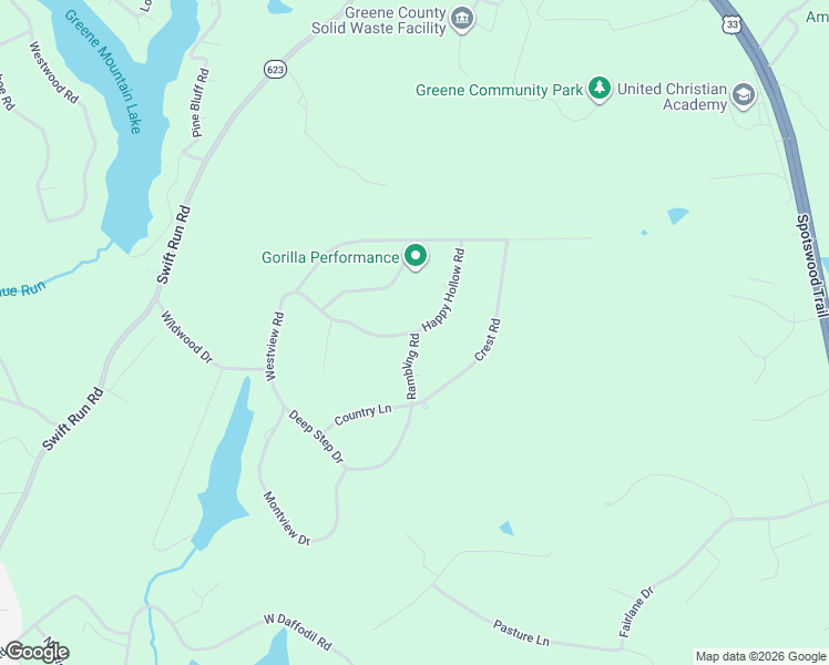 map of restaurants, bars, coffee shops, grocery stores, and more near 289 Rambling Road in Ruckersville