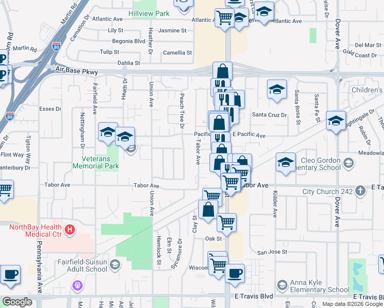 map of restaurants, bars, coffee shops, grocery stores, and more near 89 Tabor Avenue in Fairfield