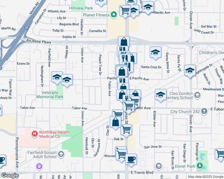 map of restaurants, bars, coffee shops, grocery stores, and more near 89 Tabor Avenue in Fairfield