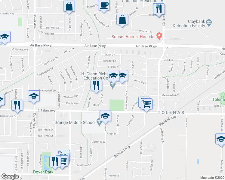 map of restaurants, bars, coffee shops, grocery stores, and more near 1069 Meadowlark Drive in Fairfield