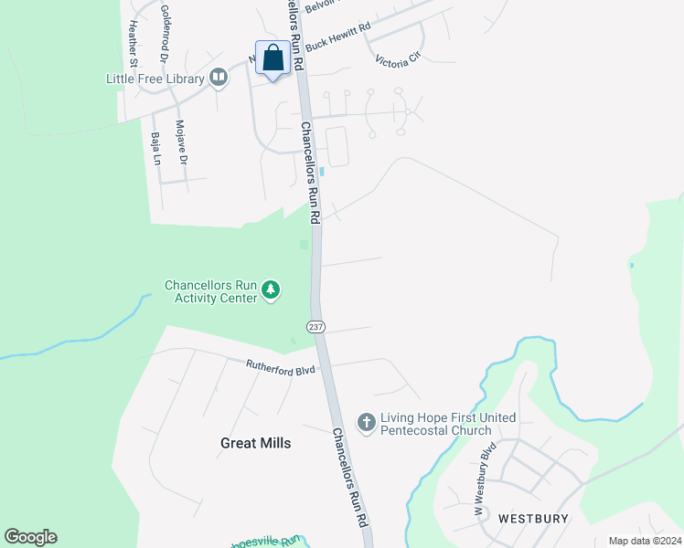 map of restaurants, bars, coffee shops, grocery stores, and more near 45753 Horsehead Road in Great Mills