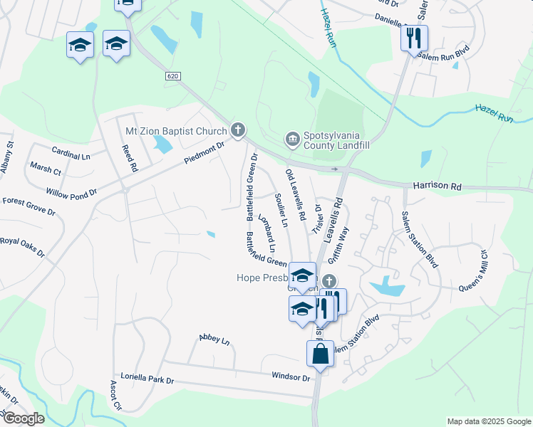 map of restaurants, bars, coffee shops, grocery stores, and more near 7019 Lombard Lane in Fredericksburg