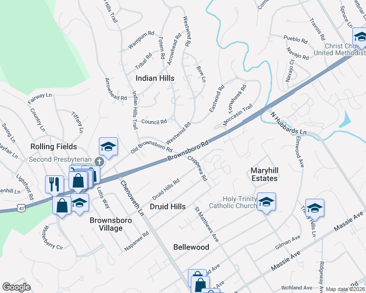 map of restaurants, bars, coffee shops, grocery stores, and more near 4103 Brownsboro Road in Louisville