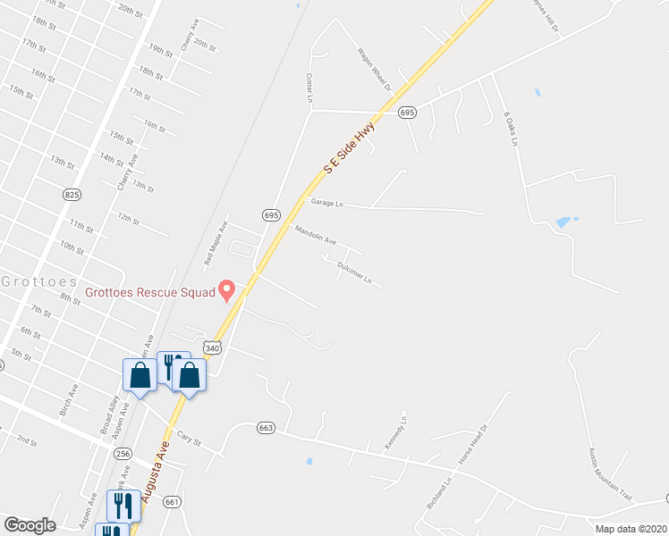 map of restaurants, bars, coffee shops, grocery stores, and more near 911 Macon Avenue in Grottoes