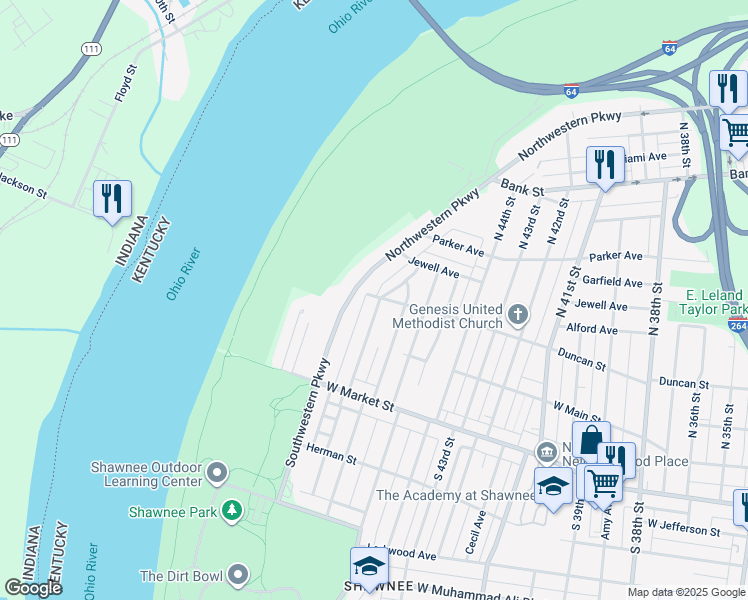 map of restaurants, bars, coffee shops, grocery stores, and more near 205 North Longworth Avenue in Louisville