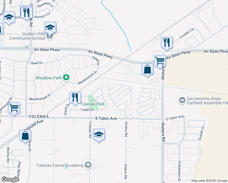 map of restaurants, bars, coffee shops, grocery stores, and more near 135 Chevy Chase Court in Fairfield
