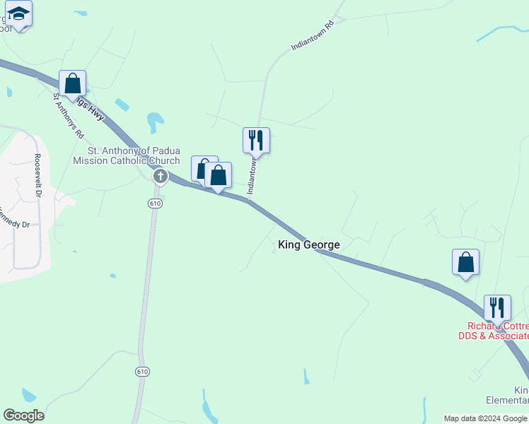 map of restaurants, bars, coffee shops, grocery stores, and more near in King George