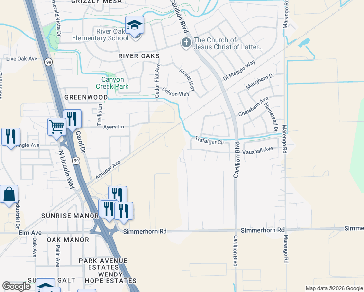 map of restaurants, bars, coffee shops, grocery stores, and more near 940 Trafalgar Circle in Galt