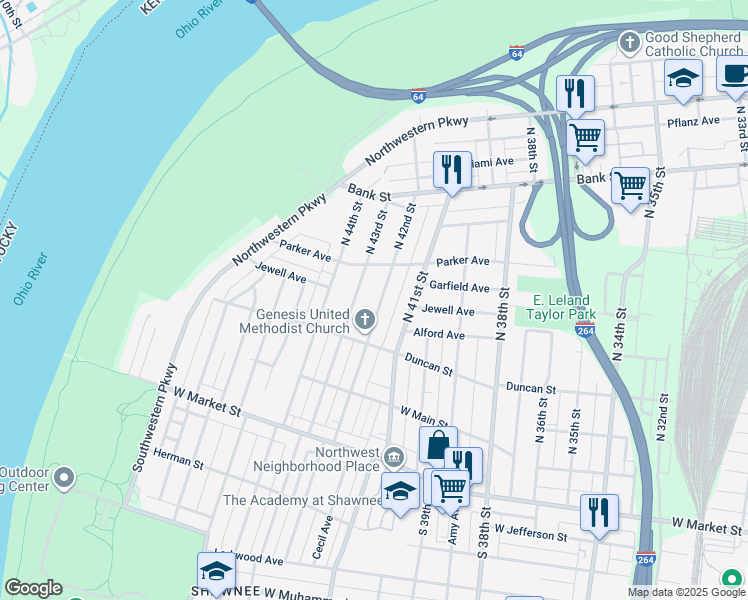 map of restaurants, bars, coffee shops, grocery stores, and more near 324 North 42nd Street in Louisville