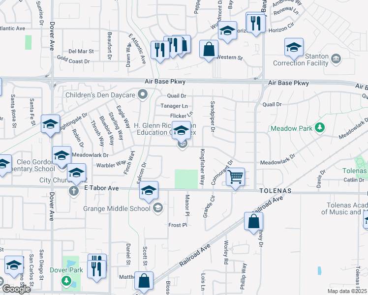 map of restaurants, bars, coffee shops, grocery stores, and more near 1069 Meadowlark Drive in Fairfield