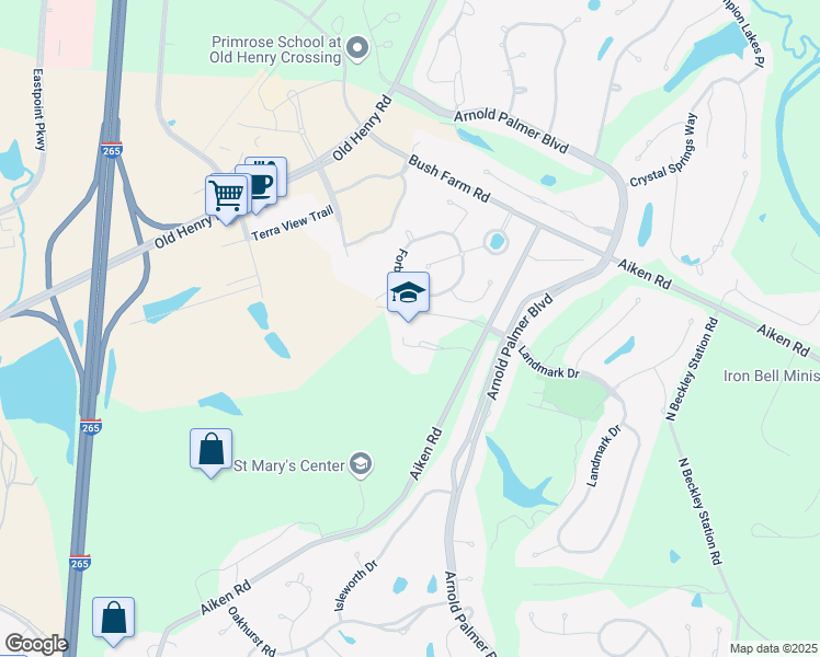 map of restaurants, bars, coffee shops, grocery stores, and more near 14417 Aiken Road in Louisville