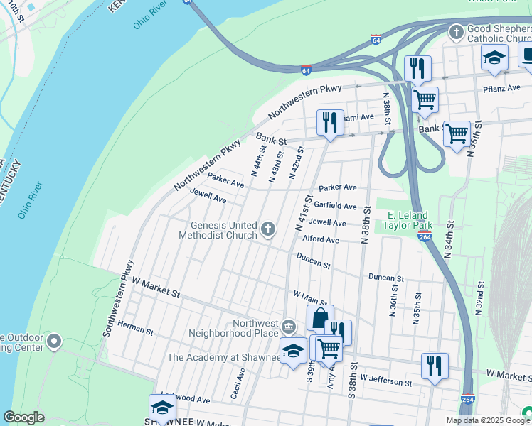 map of restaurants, bars, coffee shops, grocery stores, and more near 324 North 42nd Street in Louisville