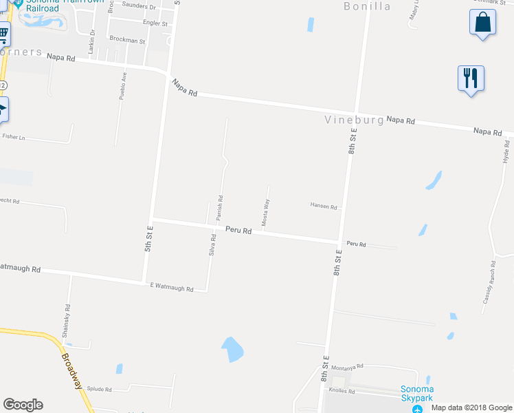 map of restaurants, bars, coffee shops, grocery stores, and more near 720 Mosta Way in Sonoma