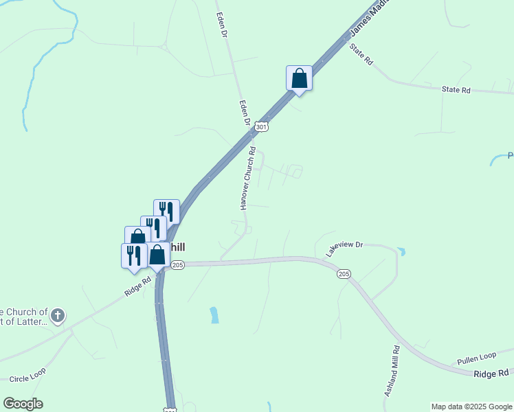 map of restaurants, bars, coffee shops, grocery stores, and more near Nicks Place in King George