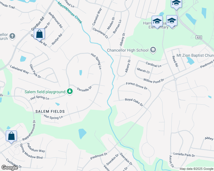 map of restaurants, bars, coffee shops, grocery stores, and more near 6801 Union Court in Fredericksburg