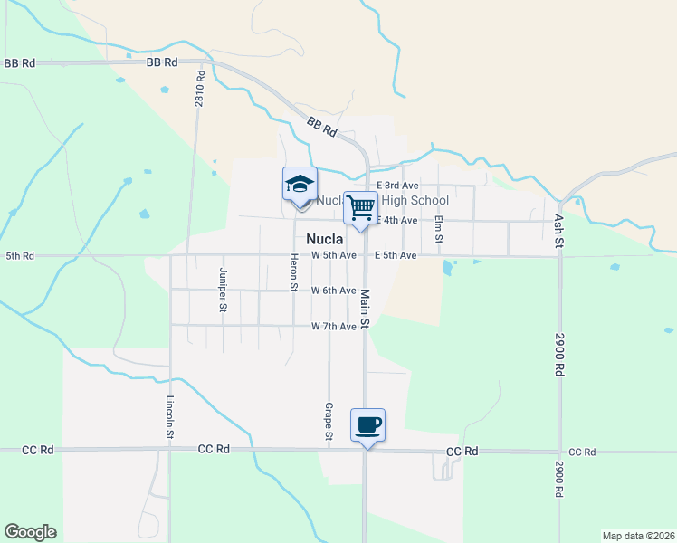 map of restaurants, bars, coffee shops, grocery stores, and more near 535 Grape Street in Nucla
