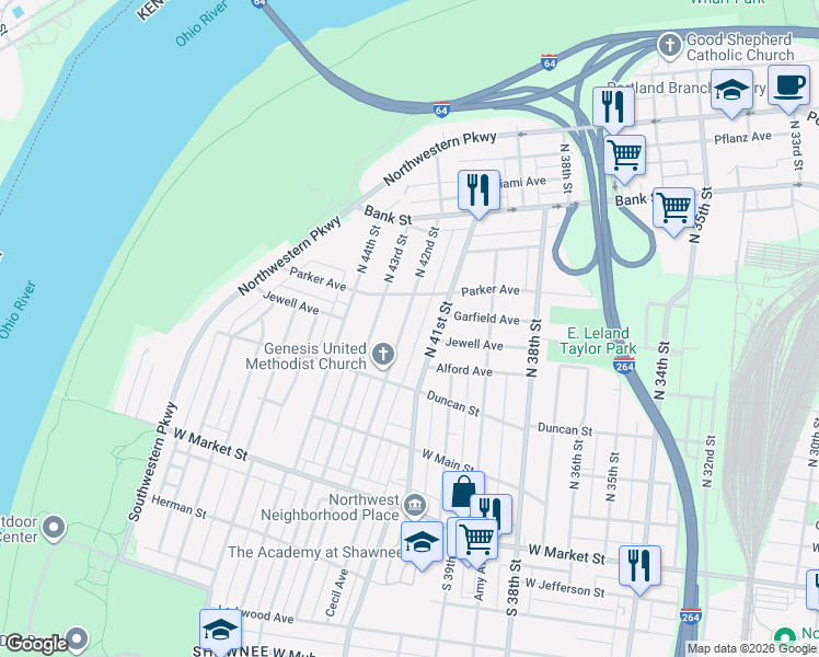 map of restaurants, bars, coffee shops, grocery stores, and more near 324 North 42nd Street in Louisville