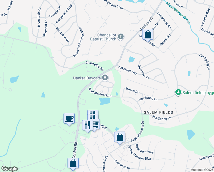 map of restaurants, bars, coffee shops, grocery stores, and more near 7028 Wytheville Circle in Fredericksburg