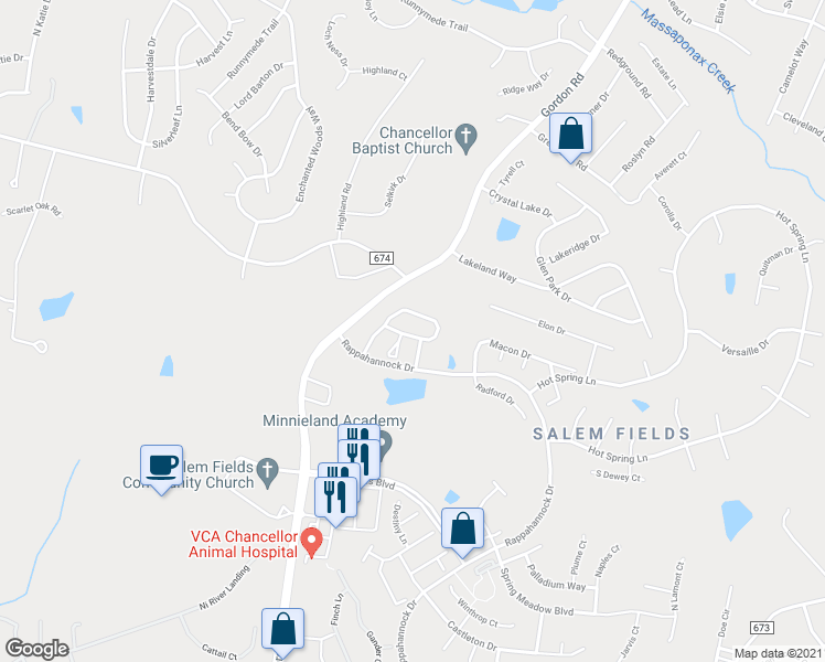 map of restaurants, bars, coffee shops, grocery stores, and more near 7026 Wytheville Circle in Fredericksburg