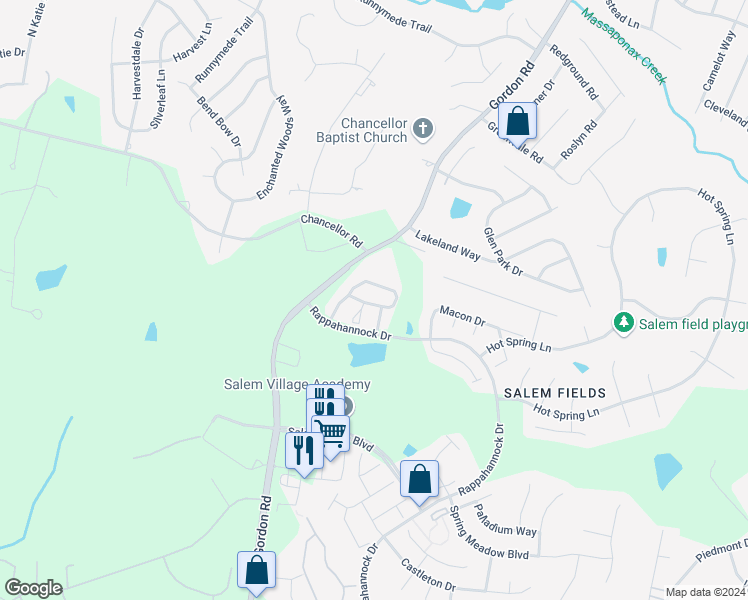 map of restaurants, bars, coffee shops, grocery stores, and more near 7026 Wytheville Circle in Fredericksburg