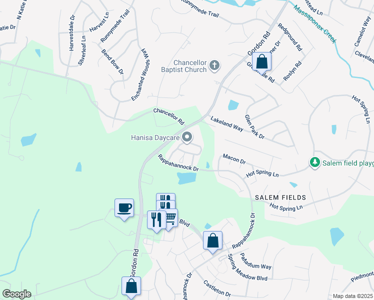 map of restaurants, bars, coffee shops, grocery stores, and more near 7018 Wytheville Circle in Fredericksburg