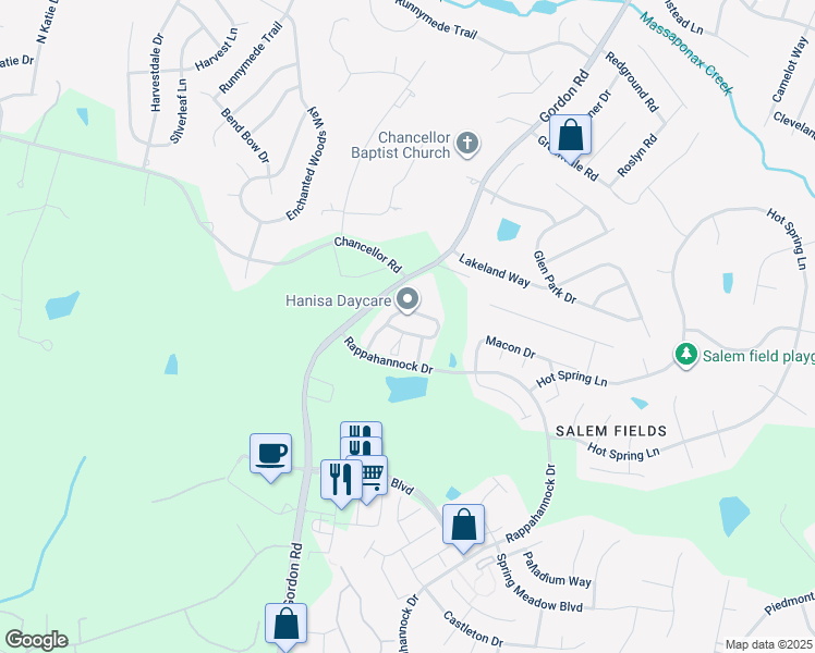 map of restaurants, bars, coffee shops, grocery stores, and more near 7018 Wytheville Circle in Fredericksburg