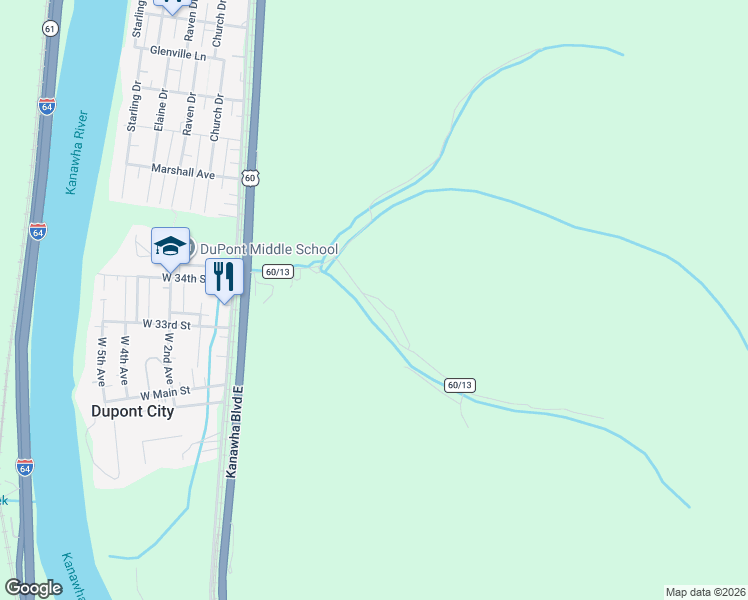 map of restaurants, bars, coffee shops, grocery stores, and more near 164 Mountain View Drive in Charleston