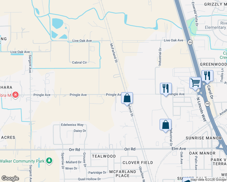 map of restaurants, bars, coffee shops, grocery stores, and more near 10201 Pringle Avenue in Galt
