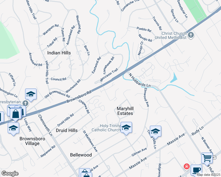 map of restaurants, bars, coffee shops, grocery stores, and more near 4100 Stoneview Drive in Louisville