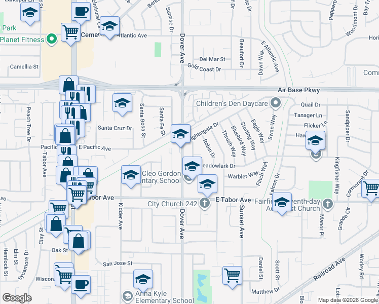 map of restaurants, bars, coffee shops, grocery stores, and more near 2025 Oriole Way in Fairfield