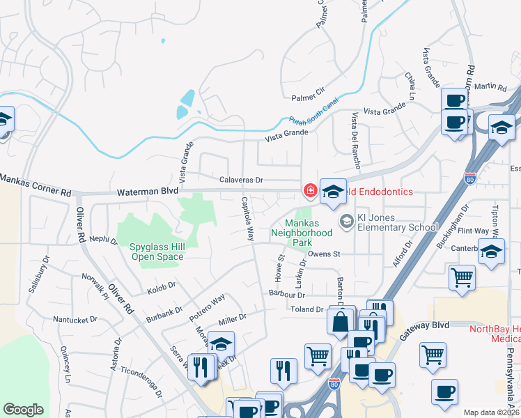 map of restaurants, bars, coffee shops, grocery stores, and more near 144 Southbridge Lane in Fairfield