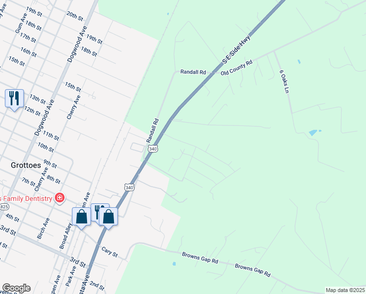 map of restaurants, bars, coffee shops, grocery stores, and more near 828 Carson Circle in Grottoes
